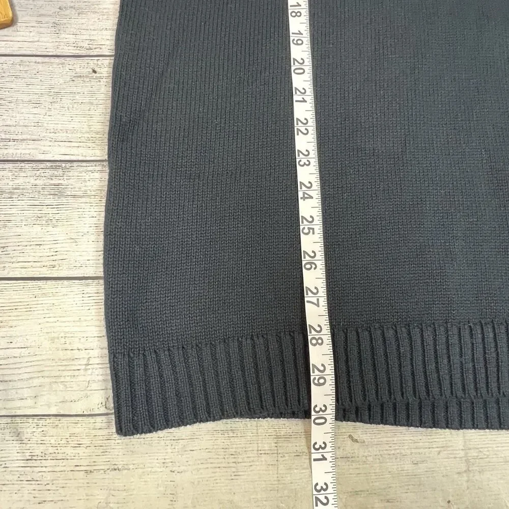 Cabelas Mens Black Chunky Knit Quarter Button Sweater Long Sleeve Size L Cotton